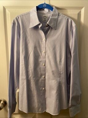 Brooks Brothers  Woman’s Light Blue Dress Shirt with Pink Stripes NWOT